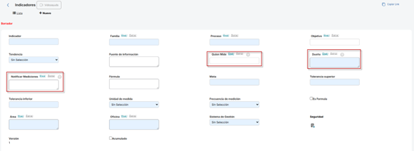Medición – Nuevos campos en la ficha técnica de los indicadores