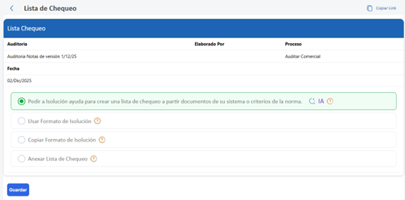 Auditorias – Listas de chequeo apoyadas por IA1