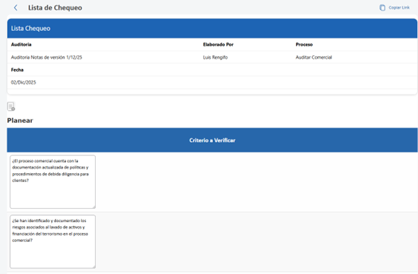 Auditorias – Listas de chequeo apoyadas por IA6
