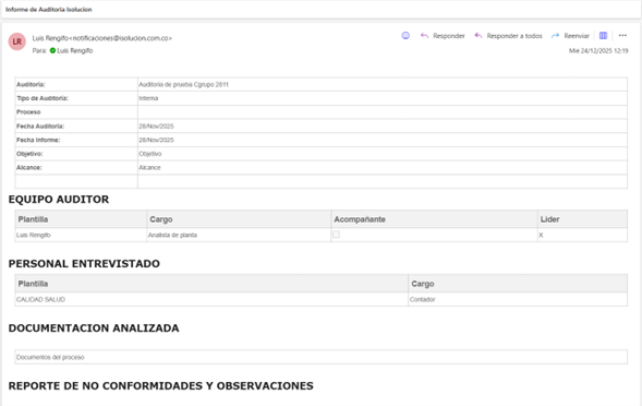 Auditorías – Mejoras en el correo enviado del informe de auditorias1