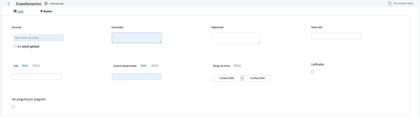 Clientes – Cambios en la presentación para los cuestionarios1